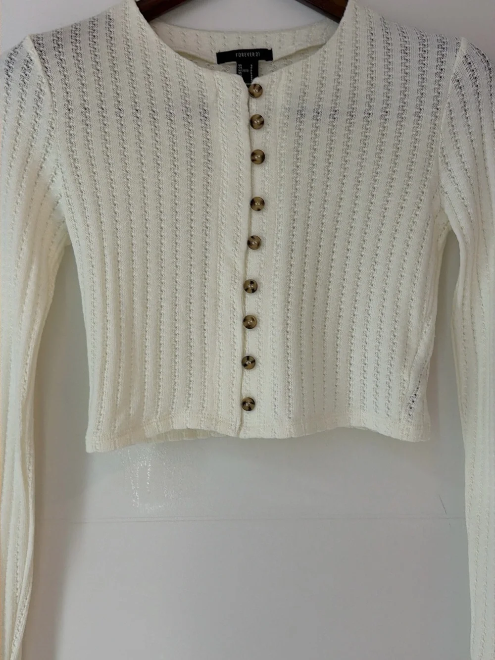 Zara Cream Cable-Knit Cropped Cardigan with Buttons